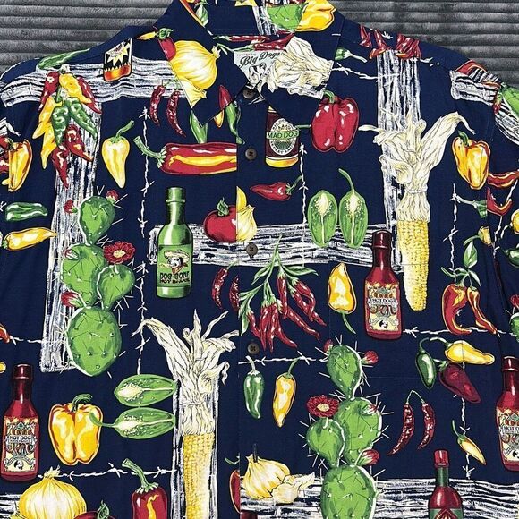 Vintage Big Dogs Hawaiian Short Sleeve Shirt Hot Sauce Peppers Men’ Size L - Picture 2 of 5
